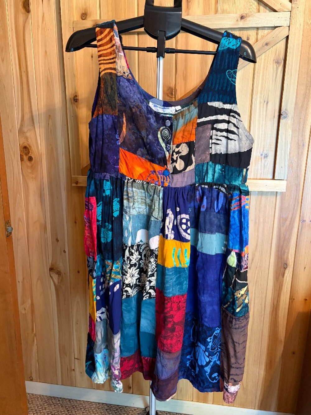 VTG Eagle Ray Traders Indonesian Batik Patchwork Rayon SZ Large Boho Sleeveless
